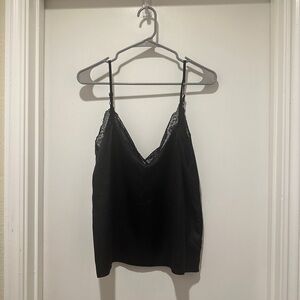 Shein Black Lace Trim Silky Cami Cropped Top NWOT
